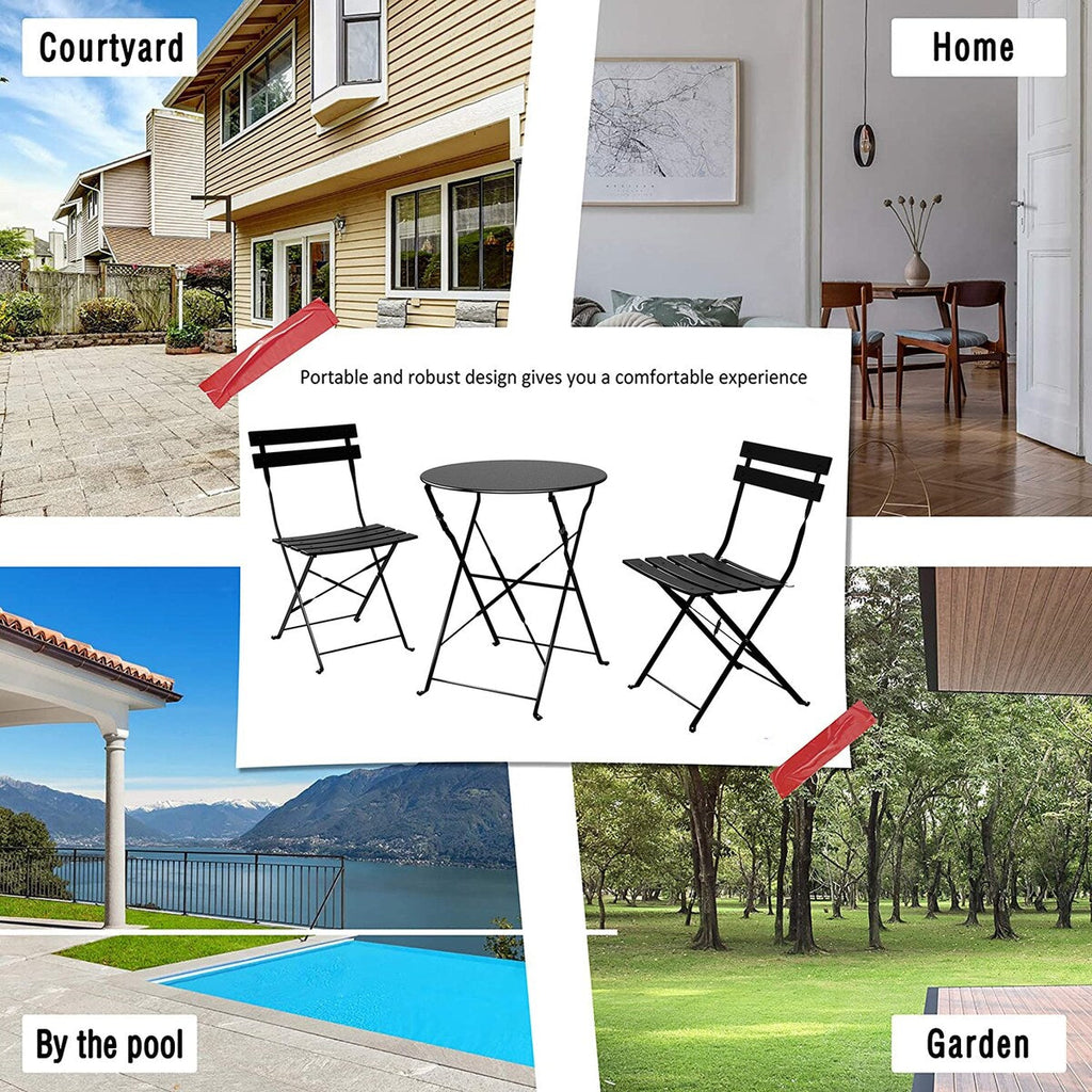 3pc Metal Folding Bistro Set, Weather-Resistant Outdoor/Indoor Conversation Set for Patio, Yard, Garden