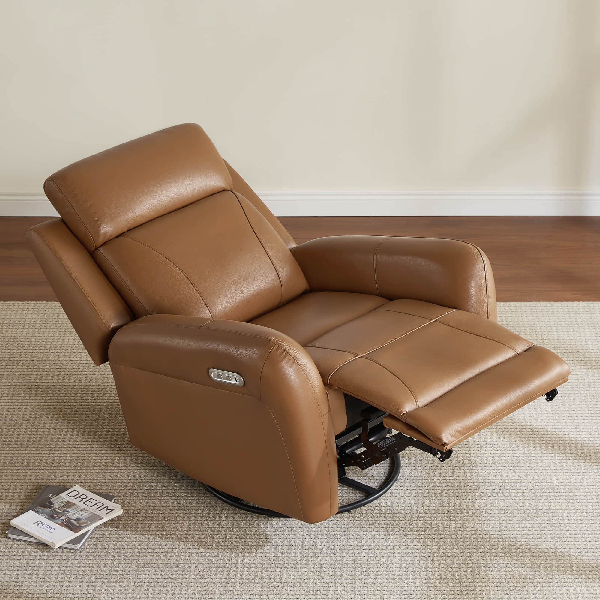 Myles Genuine Leather Swivel Glider Power Recliner