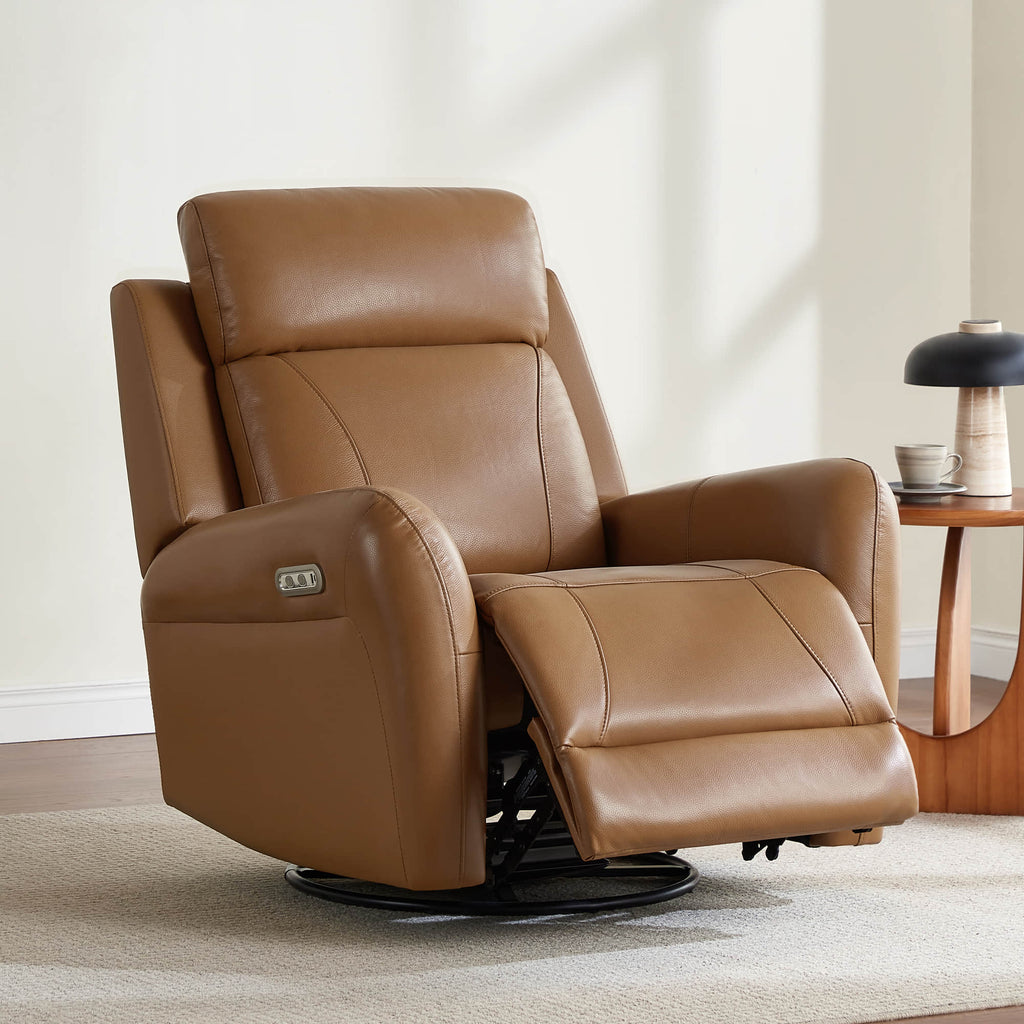 Myles Genuine Leather Swivel Glider Power Recliner