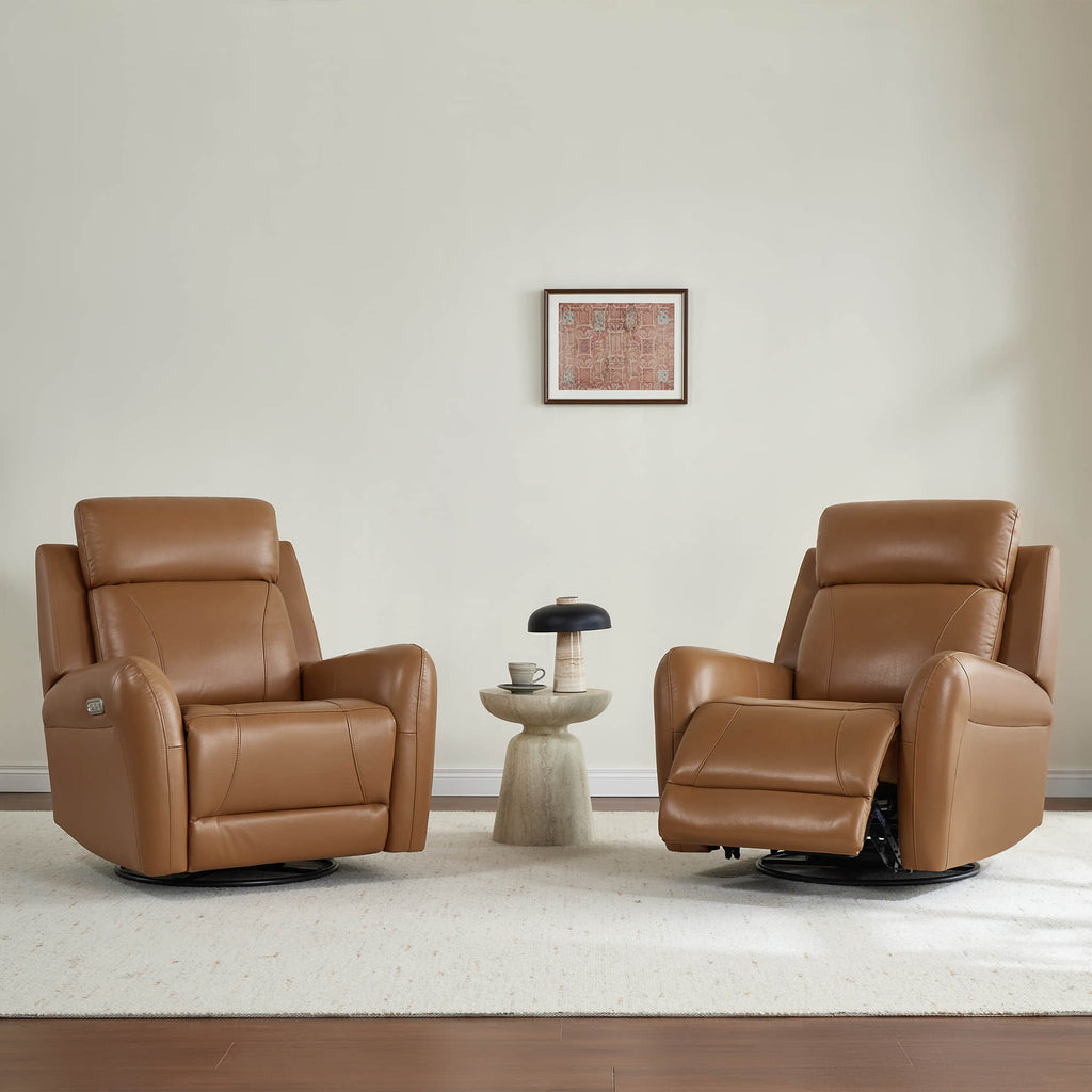 Myles Genuine Leather Swivel Glider Power Recliner
