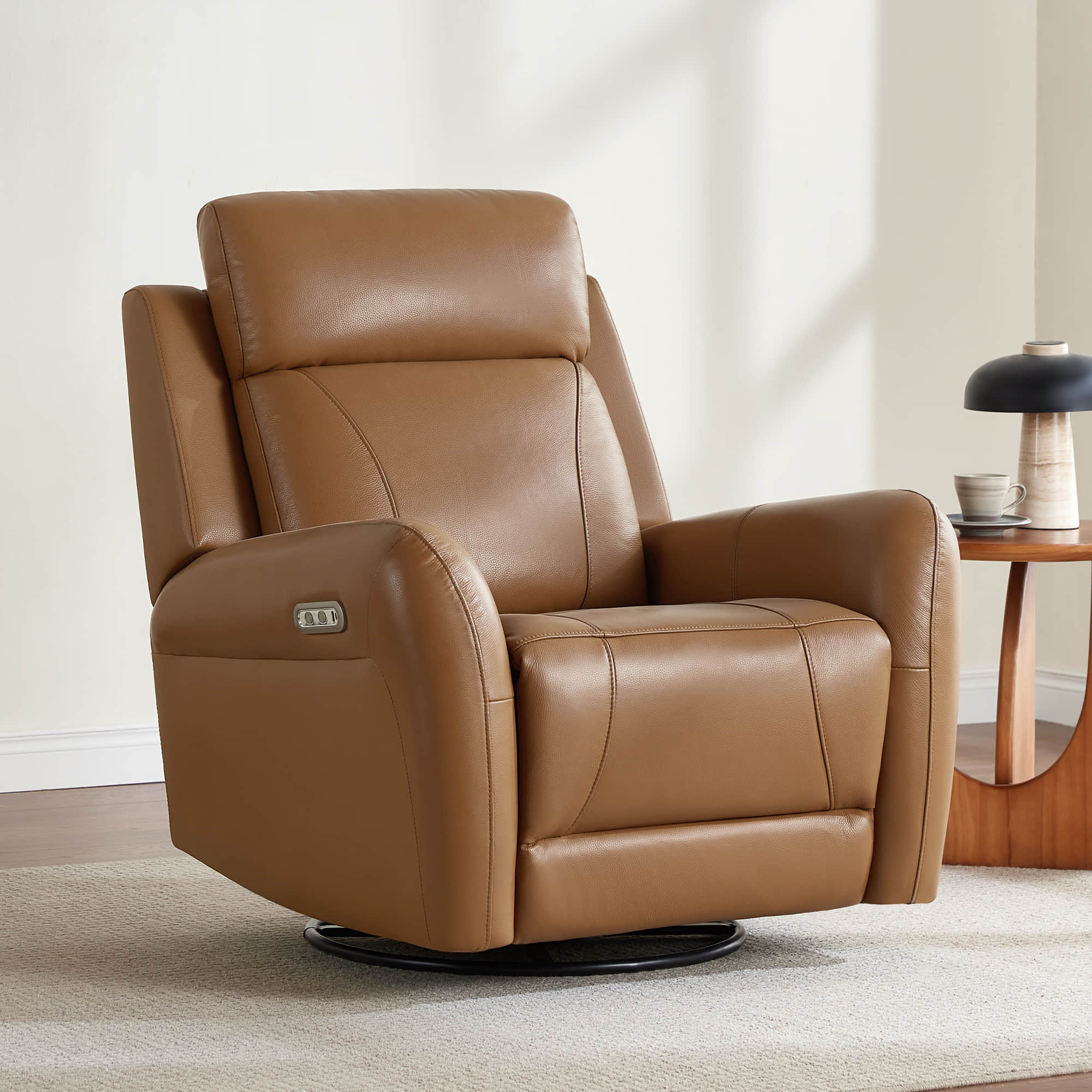 Myles Genuine Leather Swivel Glider Power Recliner