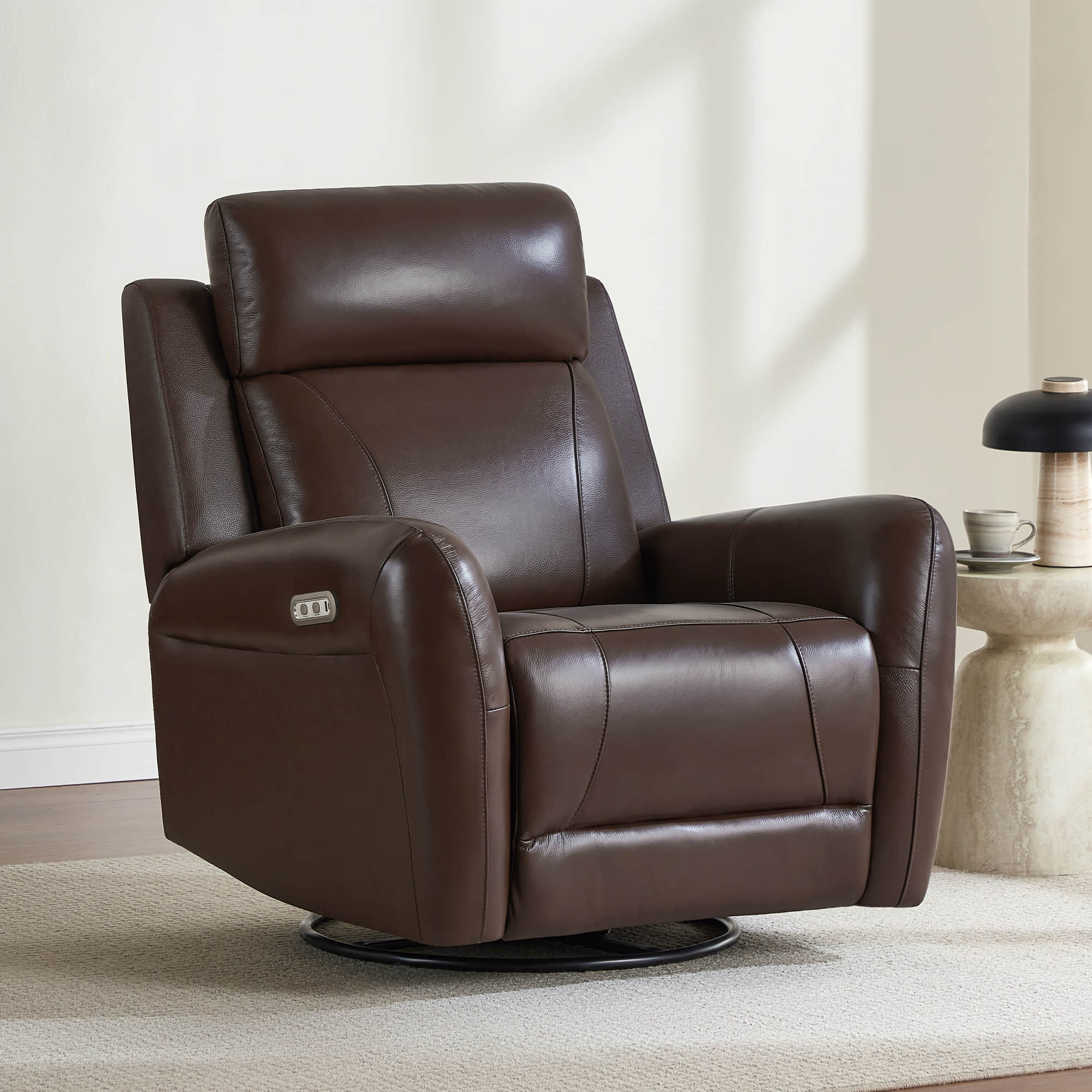 Myles Genuine Leather Swivel Glider Power Recliner