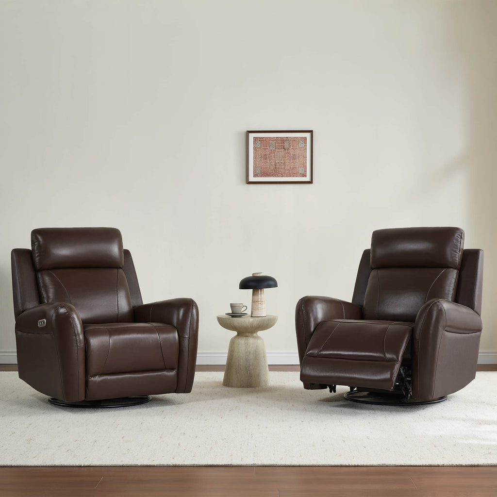Myles Genuine Leather Swivel Glider Power Recliner