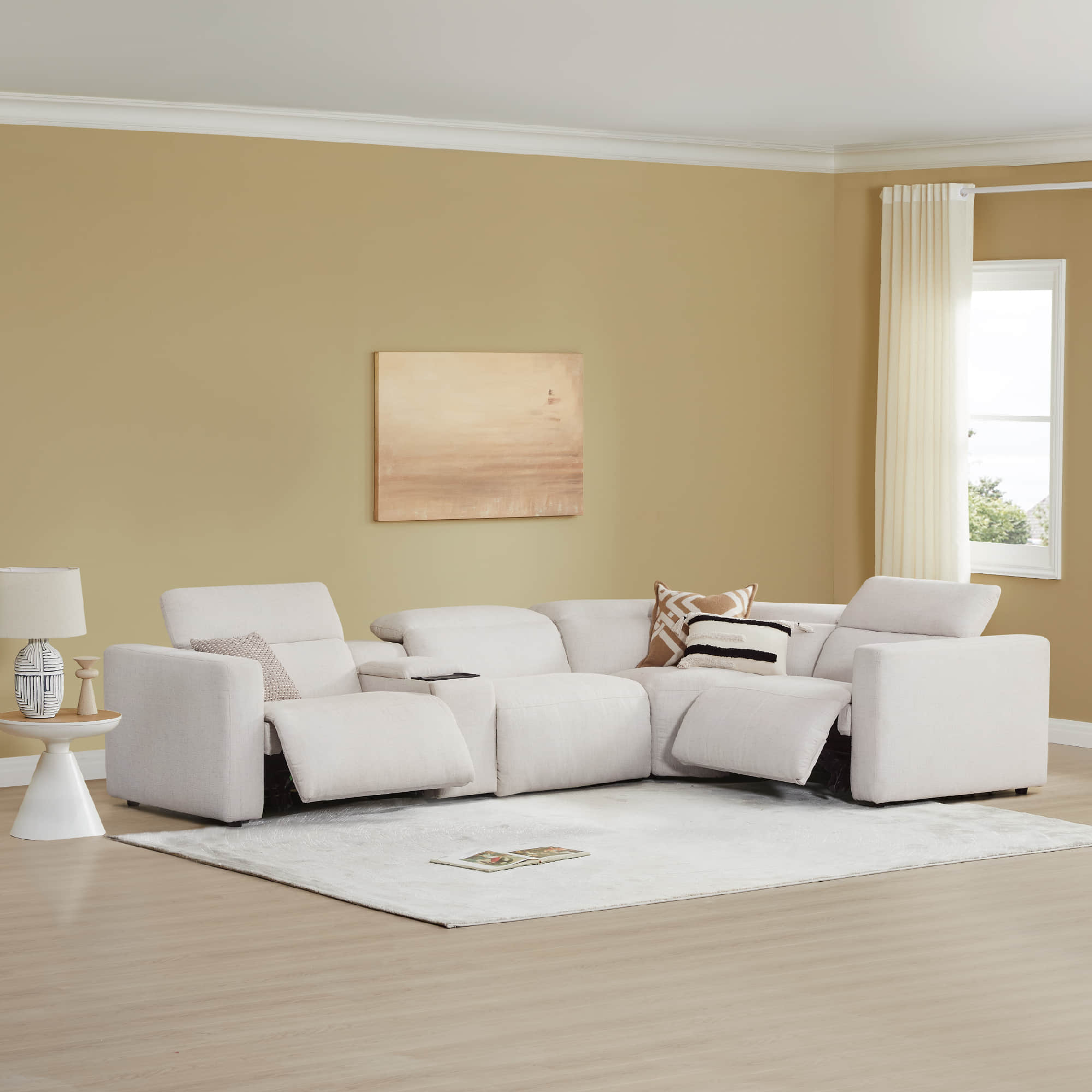 Oliver 4-Seat Wall-hugger Reclining Sectional Sofa with Power Headrest