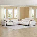 Canapé d'angle inclinable à 5 places Oliver, avec accoudoirs intégrés et appuie-têtes électriques.