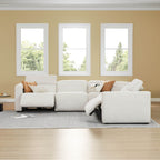 Canapé d'angle inclinable à 5 places Oliver, avec accoudoirs intégrés et appuie-têtes électriques.