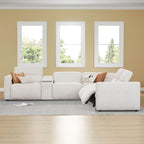 Canapé d'angle inclinable à 5 places Oliver, avec accoudoirs intégrés et appuie-têtes électriques.