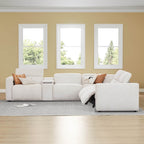 Canapé d'angle inclinable à 5 places Oliver, avec accoudoirs intégrés et appuie-têtes électriques.