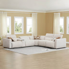 Canapé d'angle inclinable à 5 places Oliver, avec accoudoirs intégrés et appuie-têtes électriques.