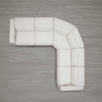 Canapé d'angle inclinable à 5 places Oliver, avec accoudoirs intégrés et appuie-têtes électriques.