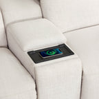 Canapé d'angle inclinable à 5 places Oliver, avec accoudoirs intégrés et appuie-têtes électriques.