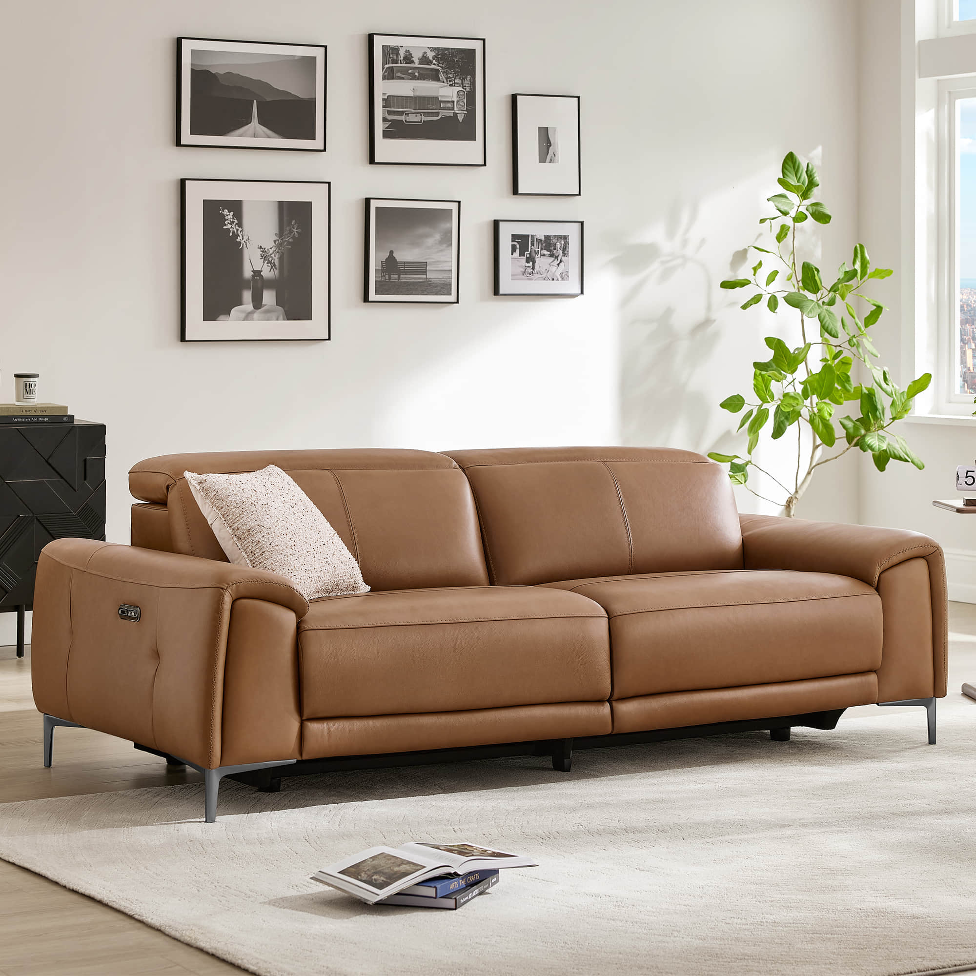Owen Genuine Leather Reclining Sofa with Power Headrest