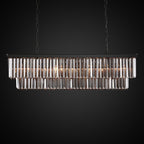 47 in. Smoked Gray and Black Modern Contemporary Crystal Chandelier 2-Tier Linear Kitchen Island Pendant Light for Dining Room