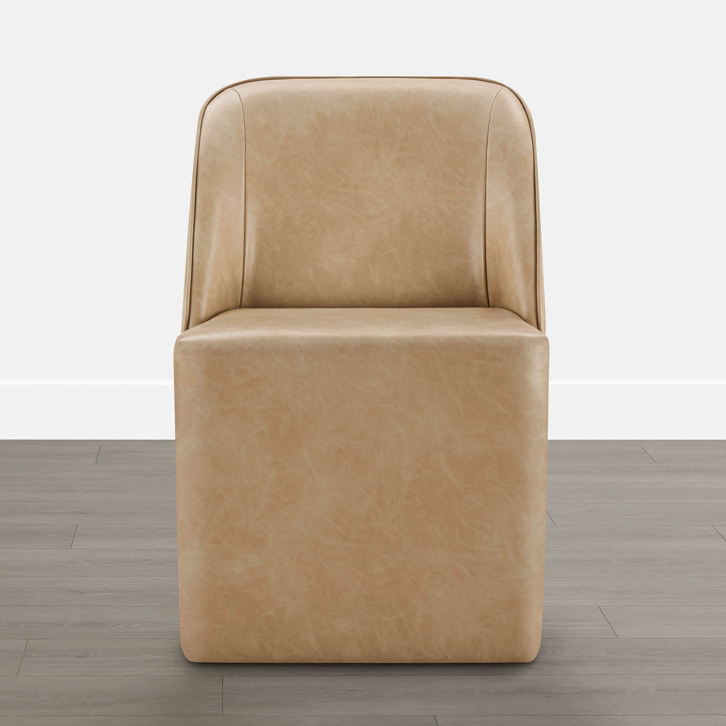 Soren Leather Rolling Dining Chair with Casters Base