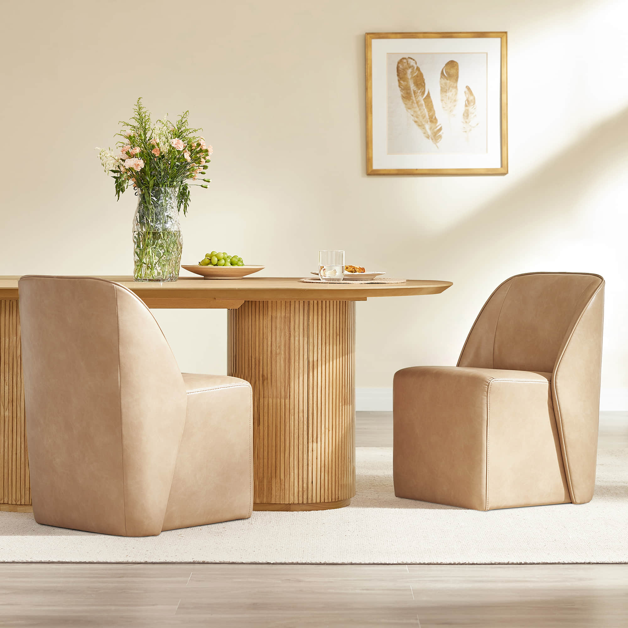 Soren Leather Rolling Dining Chair with Casters Base