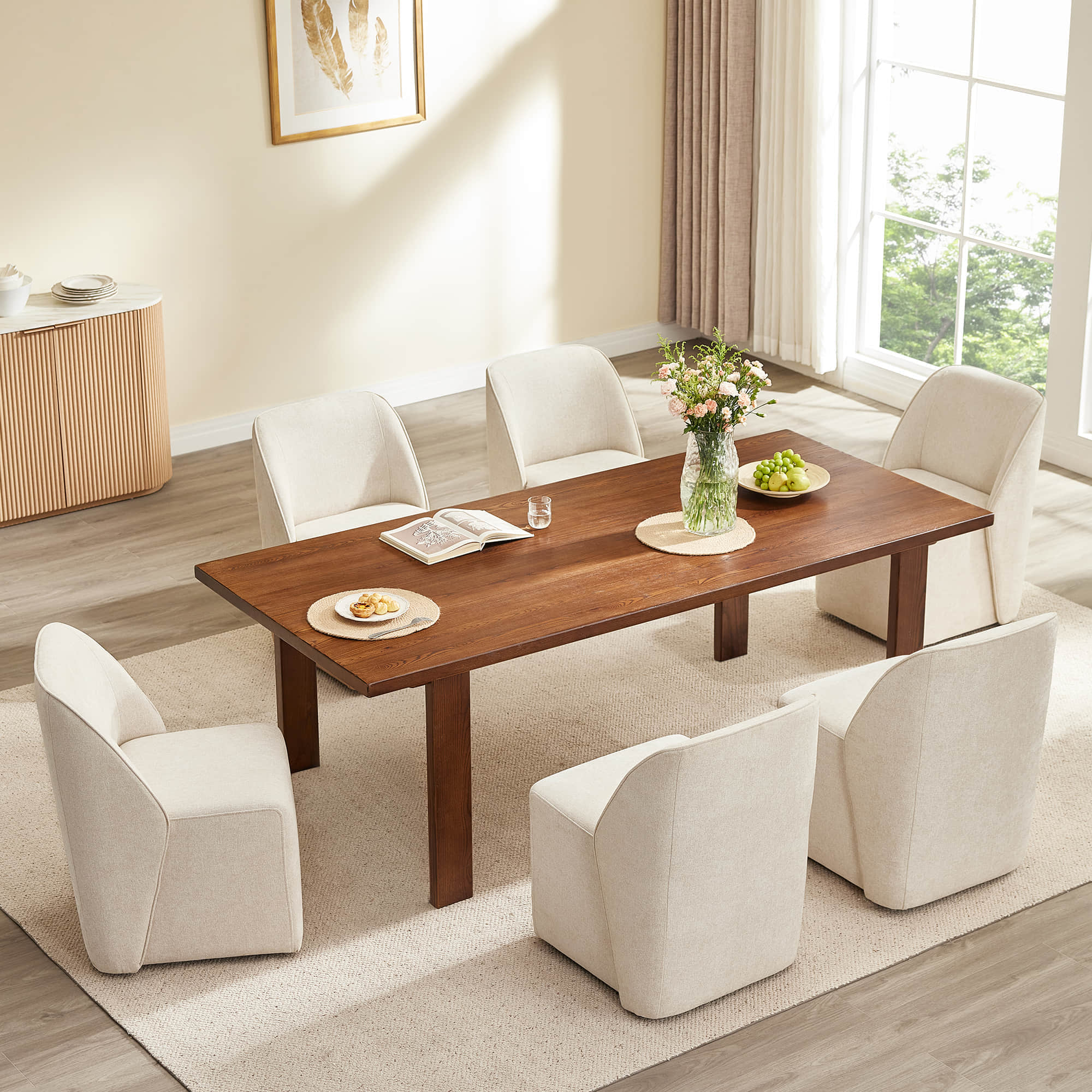 Soren Leather Rolling Dining Chair with Casters Base