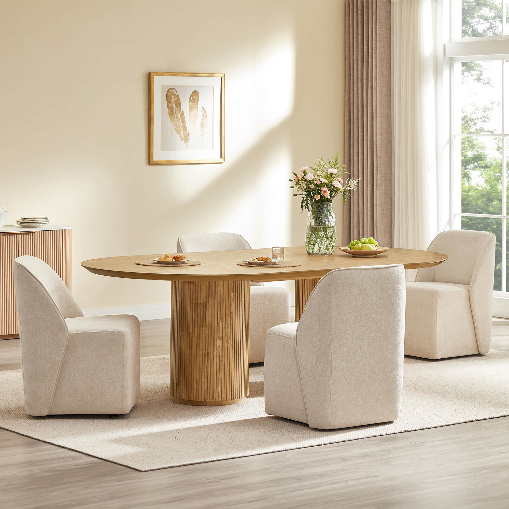 Soren Leather Rolling Dining Chair with Casters Base