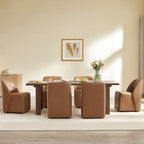 Soren Leather Rolling Dining Chair with Casters Base