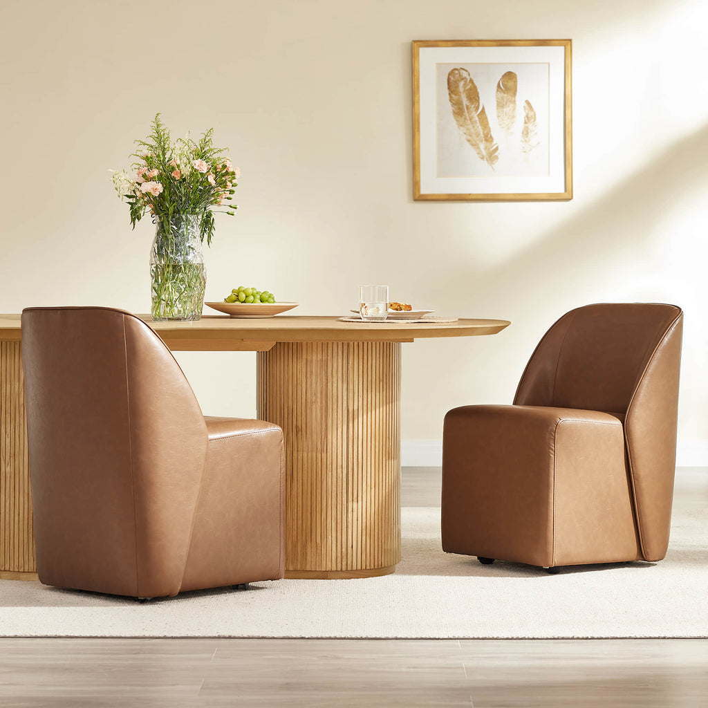 Soren Leather Rolling Dining Chair with Casters Base