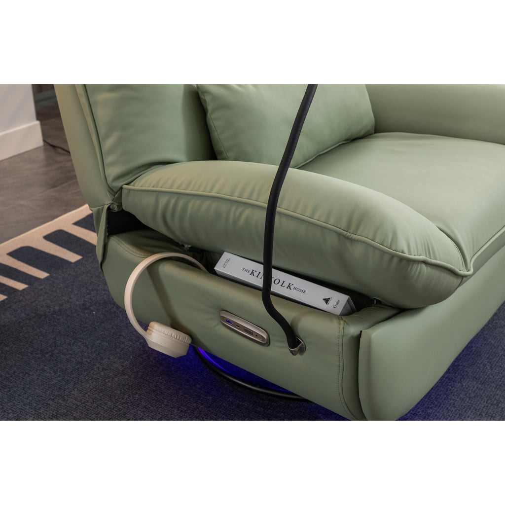 Swivel Glider Power Recliner with Bluetooth Speakers, Phone Holder, USB and Type-C Charging Ports, Hidden Arm Storage