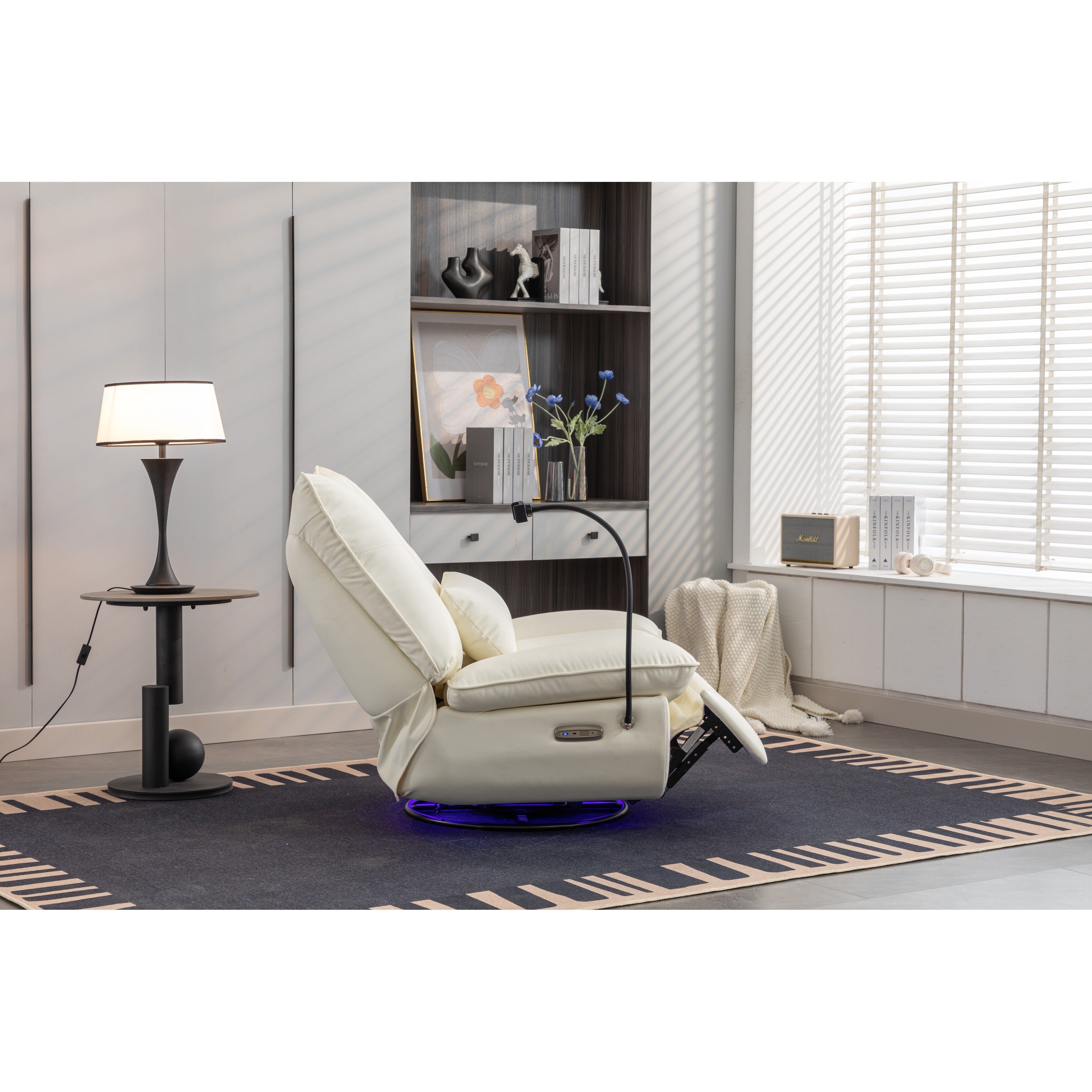 Swivel Glider Power Recliner with Bluetooth Speakers, Phone Holder, USB and Type-C Charging Ports, Hidden Arm Storage