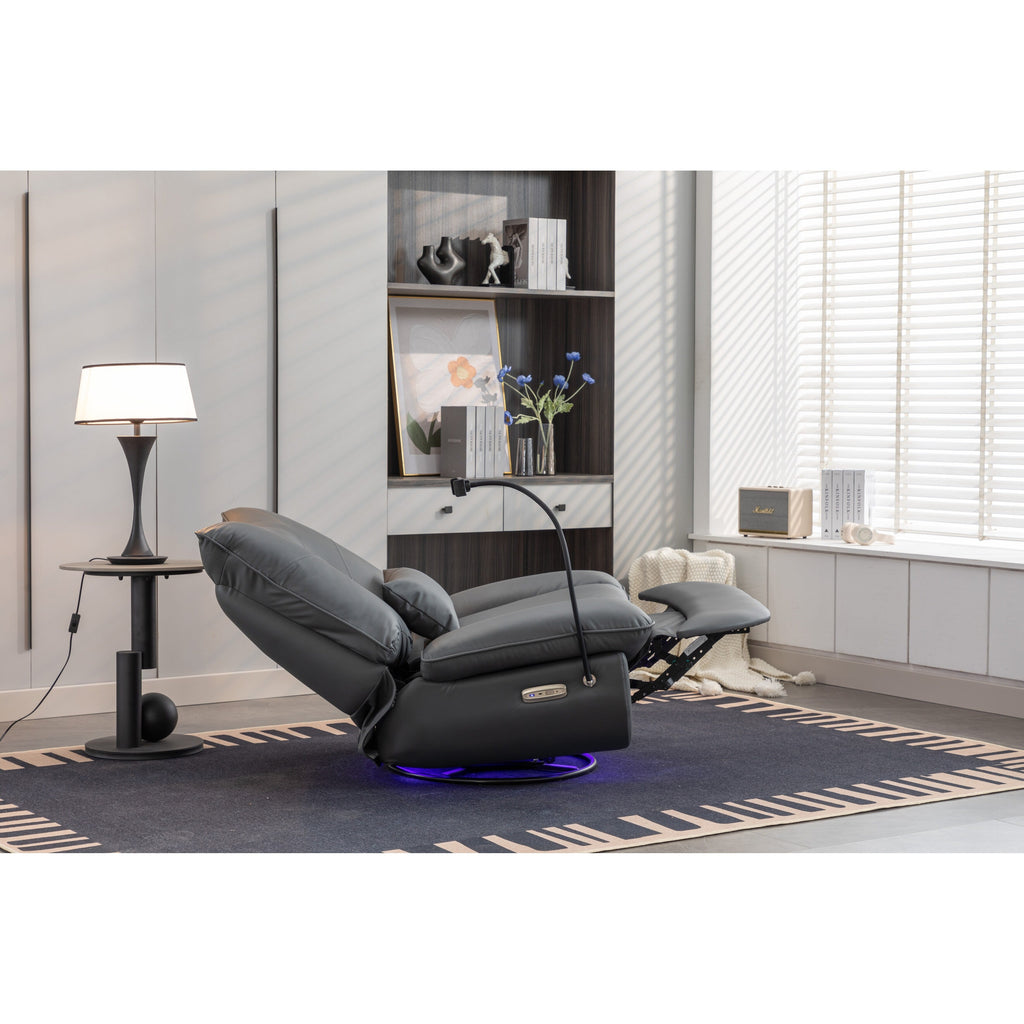 Swivel Glider Power Recliner with Bluetooth Speakers, Phone Holder, USB and Type-C Charging Ports, Hidden Arm Storage