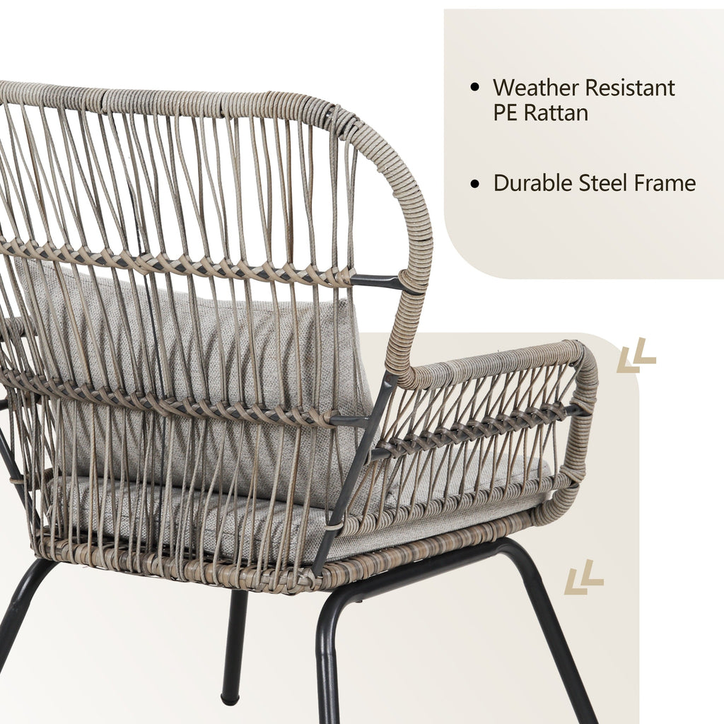 3 Piece Outdoor Wicker Conversation Bistro Set, All-Weather Rattan Furniture Patio Chairs Set with Cushions