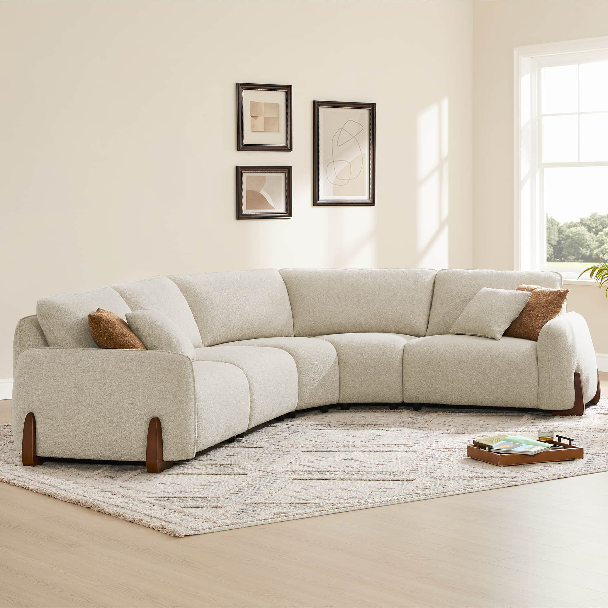 Teleri 3-seat Modular Curved Sofa with Wood Leg