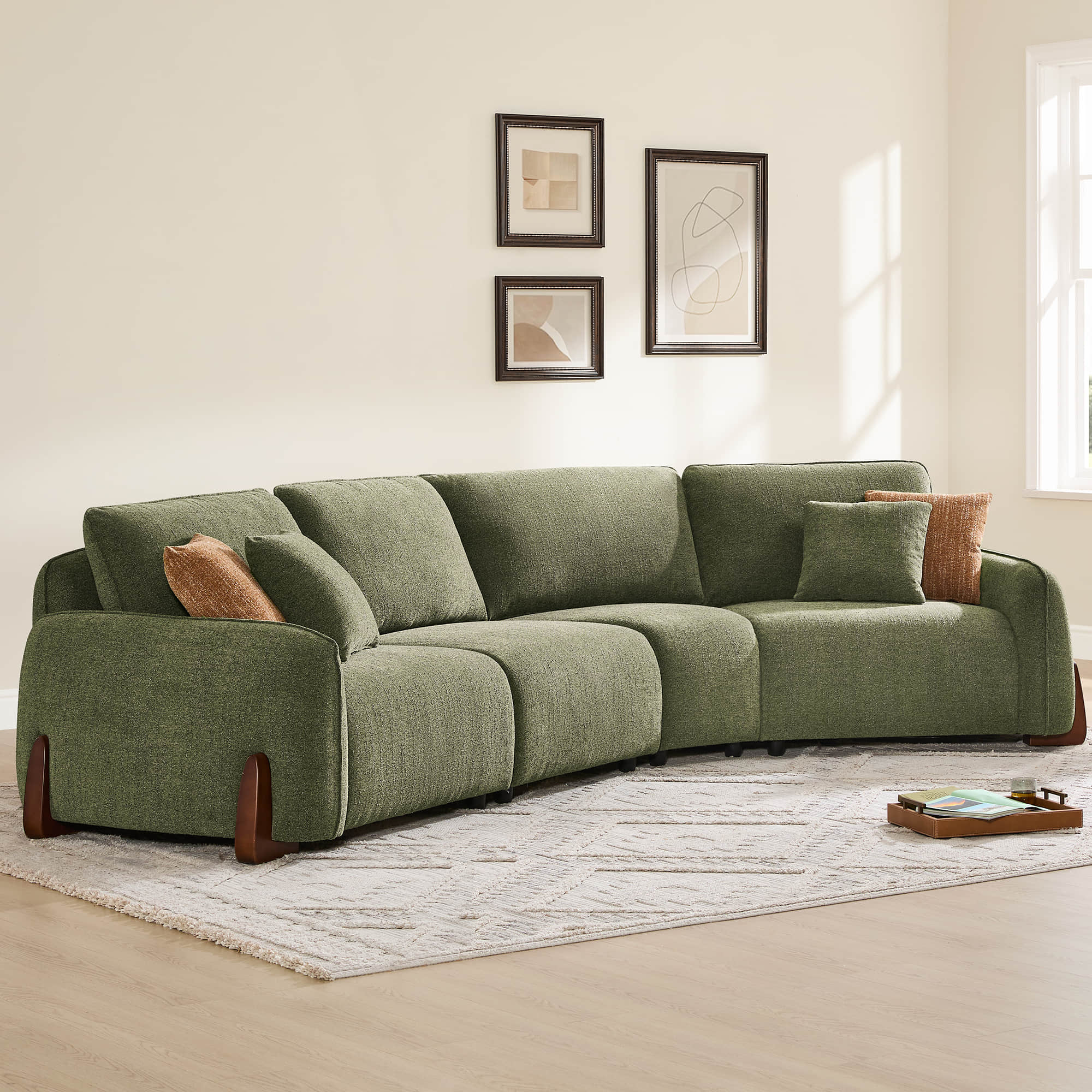 Teleri 4-seat Modular Curved Sofa with Wood Leg