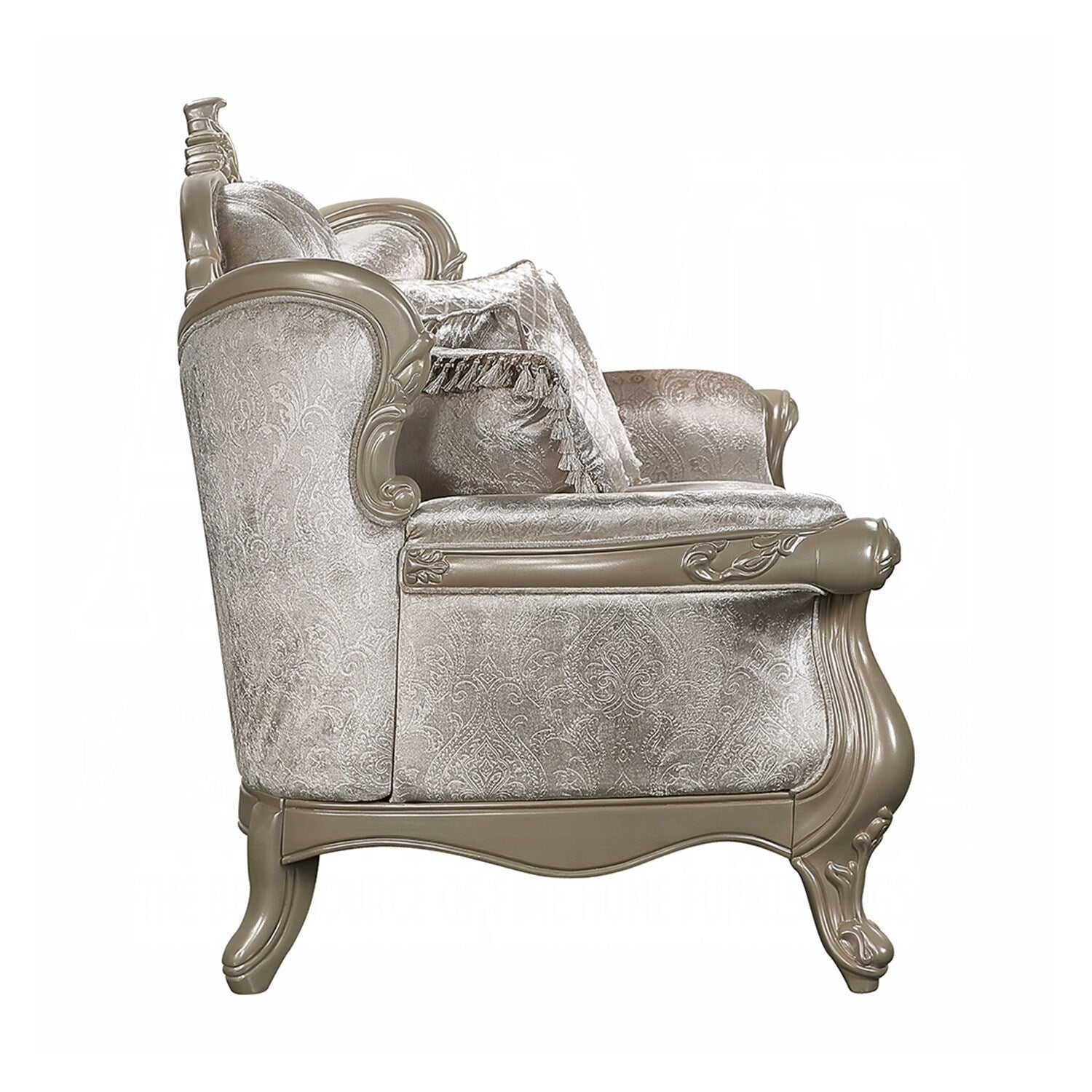 Upholstered Sofa with Button Tufted Back in Beige and Champagne