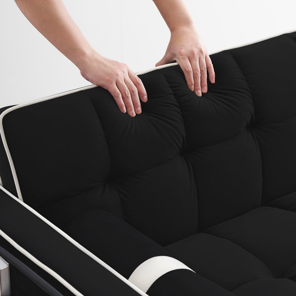 Canapé-lit convertible en velours de 139 cm (55 pouces) à 2 places avec lit escamotable, dossier inclinable, poches latérales et porte-téléphone.