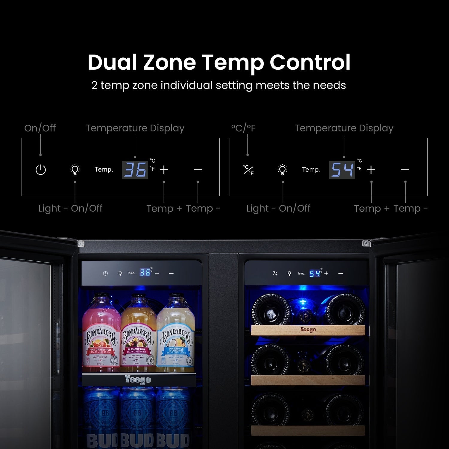 24 Inch Wine/Beverage Refrigerator Cooler, 20 Bottle/60 Can DUAL ZONE Fridge - 24 inch