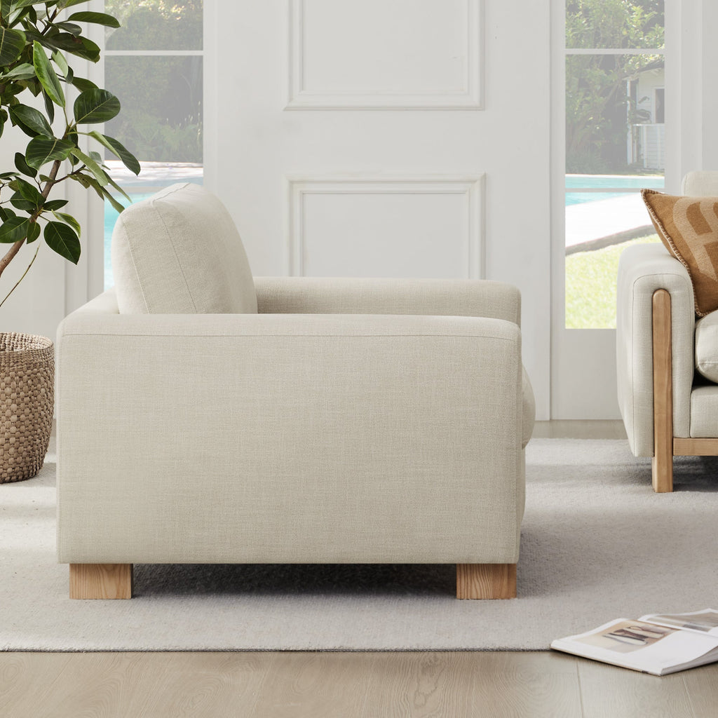 Keaton Performance Fabric Ash Wood Base Armchair (42.5'')