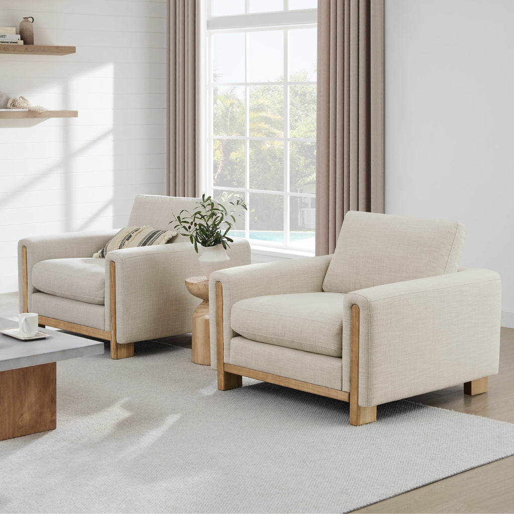 Keaton Performance Fabric Ash Wood Base Armchair (42.5'')