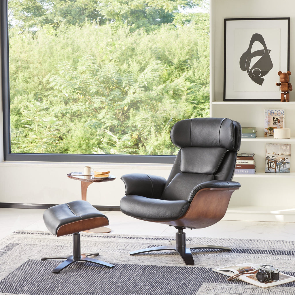 Elvin Genuine Leather Recliner Lounge Chair & Ottoman