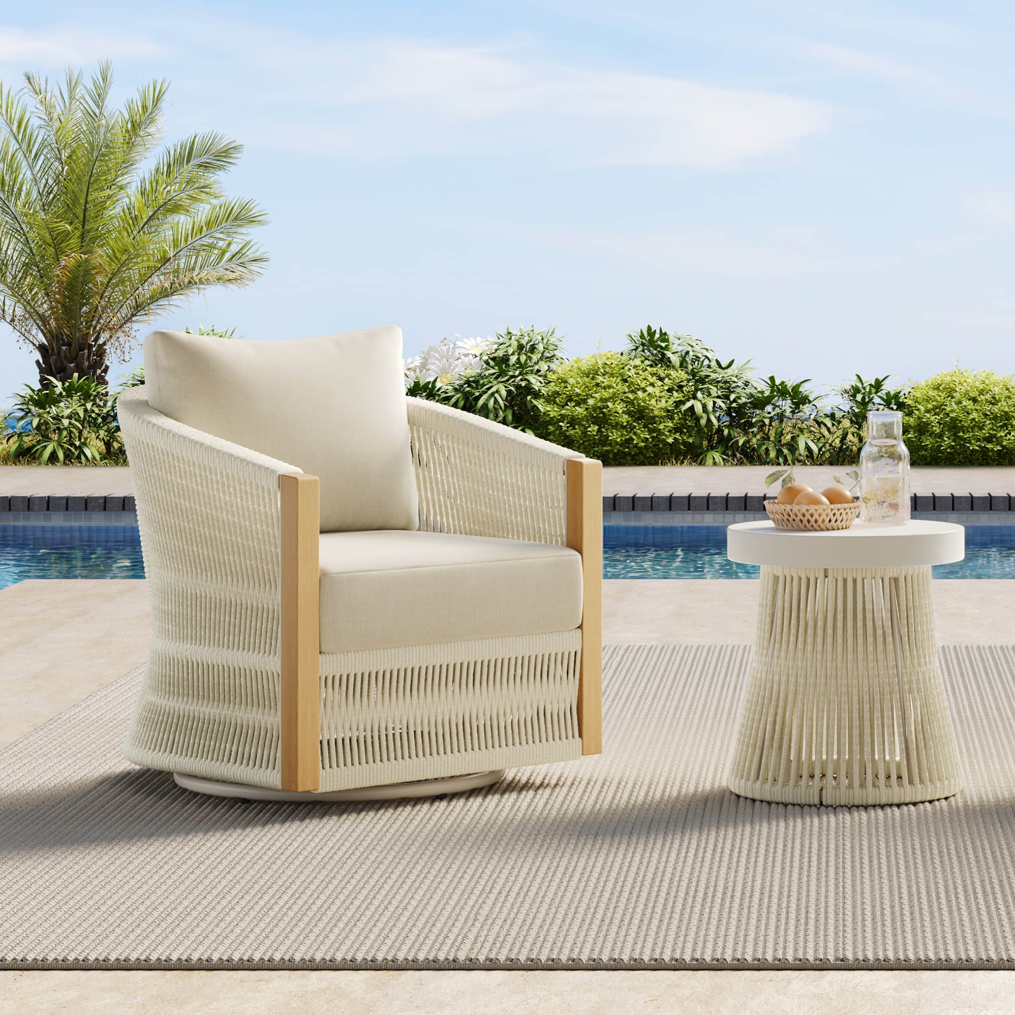 Acker Rope Outdoor Bistro Set with Swivel Chair