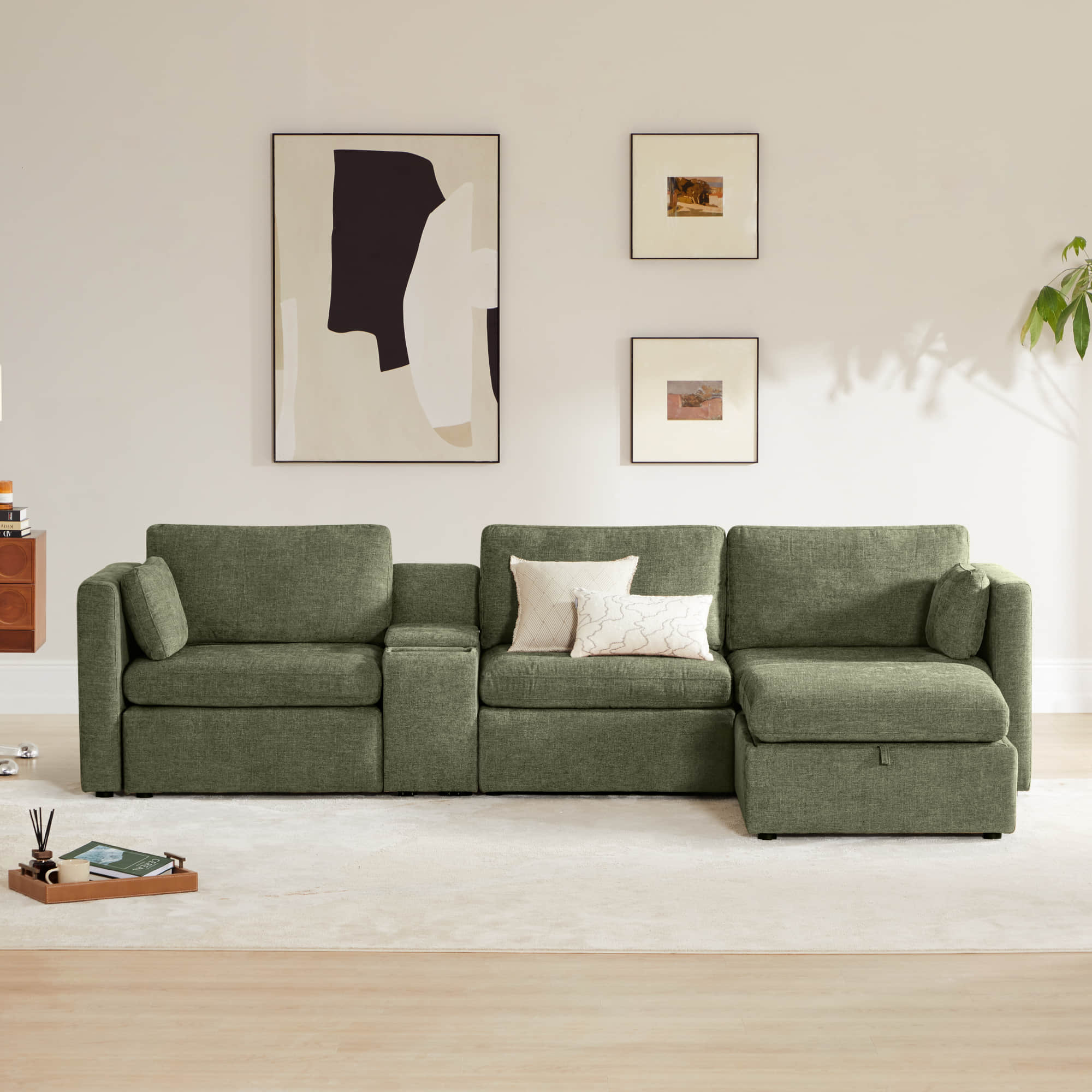 Delaney 4-Seat Modular Sofa Chaise with Storage Ottoman