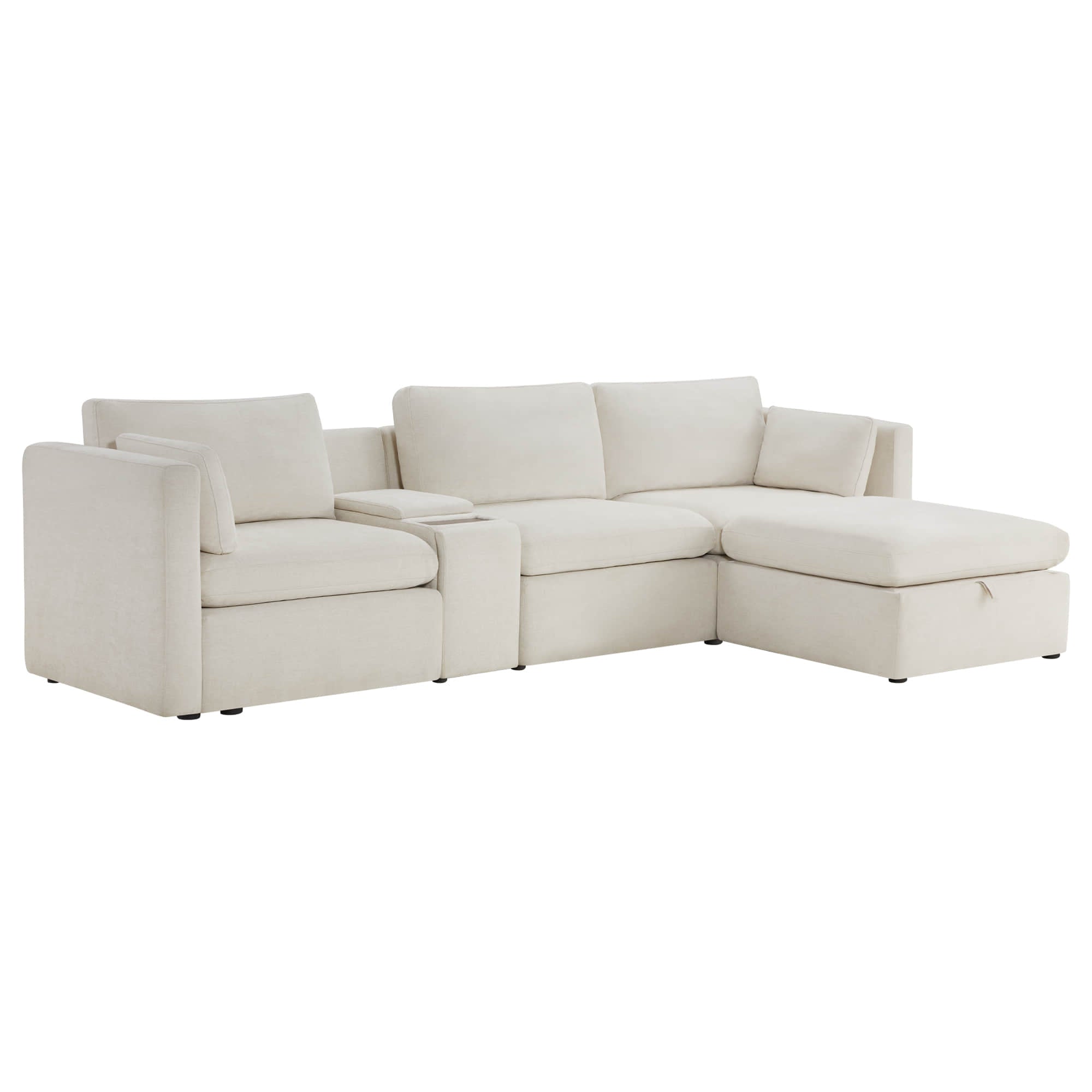 Delaney 4-Seat Modular Sofa Chaise with Storage Ottoman