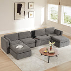Delaney 6-Seat Modular Sofa Chaise with Storage Ottomans
