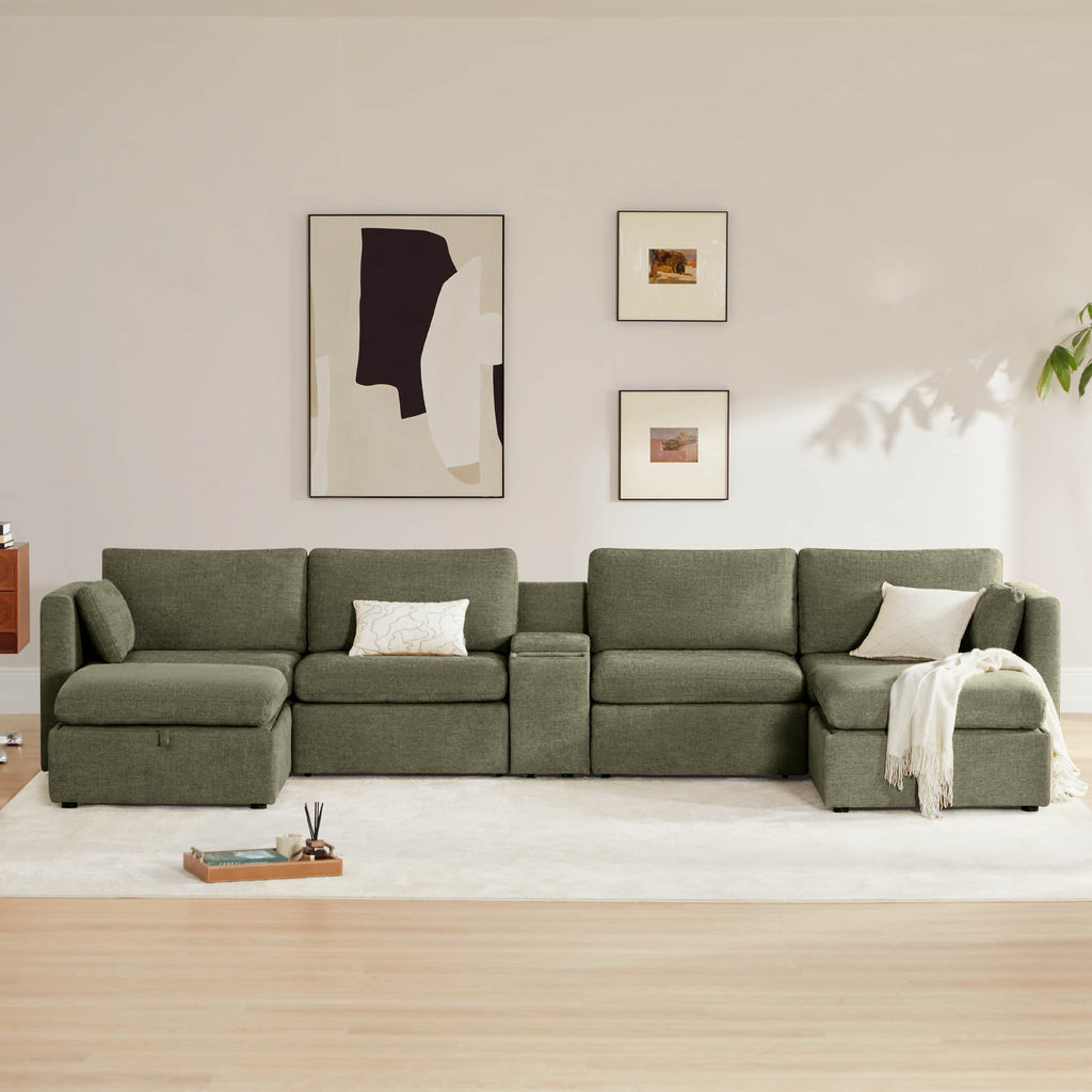 Delaney 6-Seat Modular Sofa Chaise with Storage Ottomans