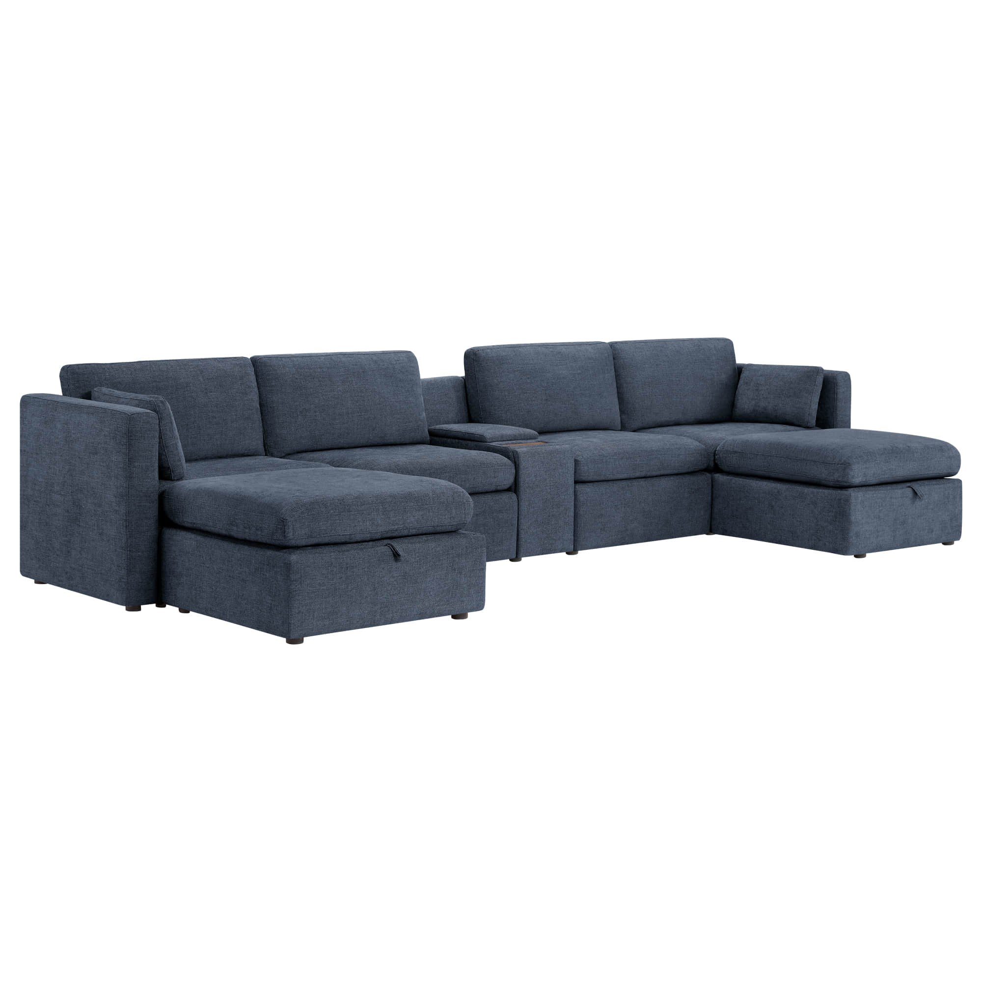 Delaney 6-Seat Modular Sofa Chaise with Storage Ottomans