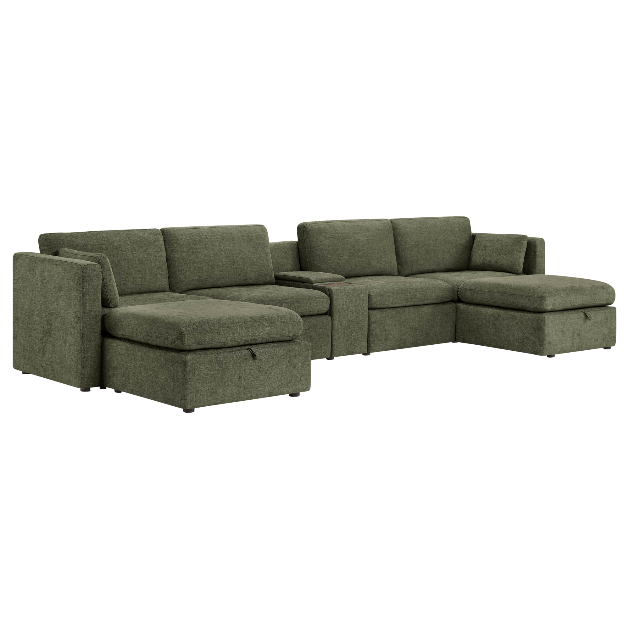Delaney 6-Seat Modular Sofa Chaise with Storage Ottomans