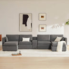 Delaney 6-Seat Modular Sofa Chaise with Storage Ottomans