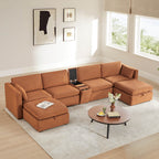 Delaney 6-Seat Modular Sofa Chaise with Storage Ottomans