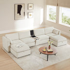 Delaney 6-Seat Modular Sofa Chaise with Storage Ottomans