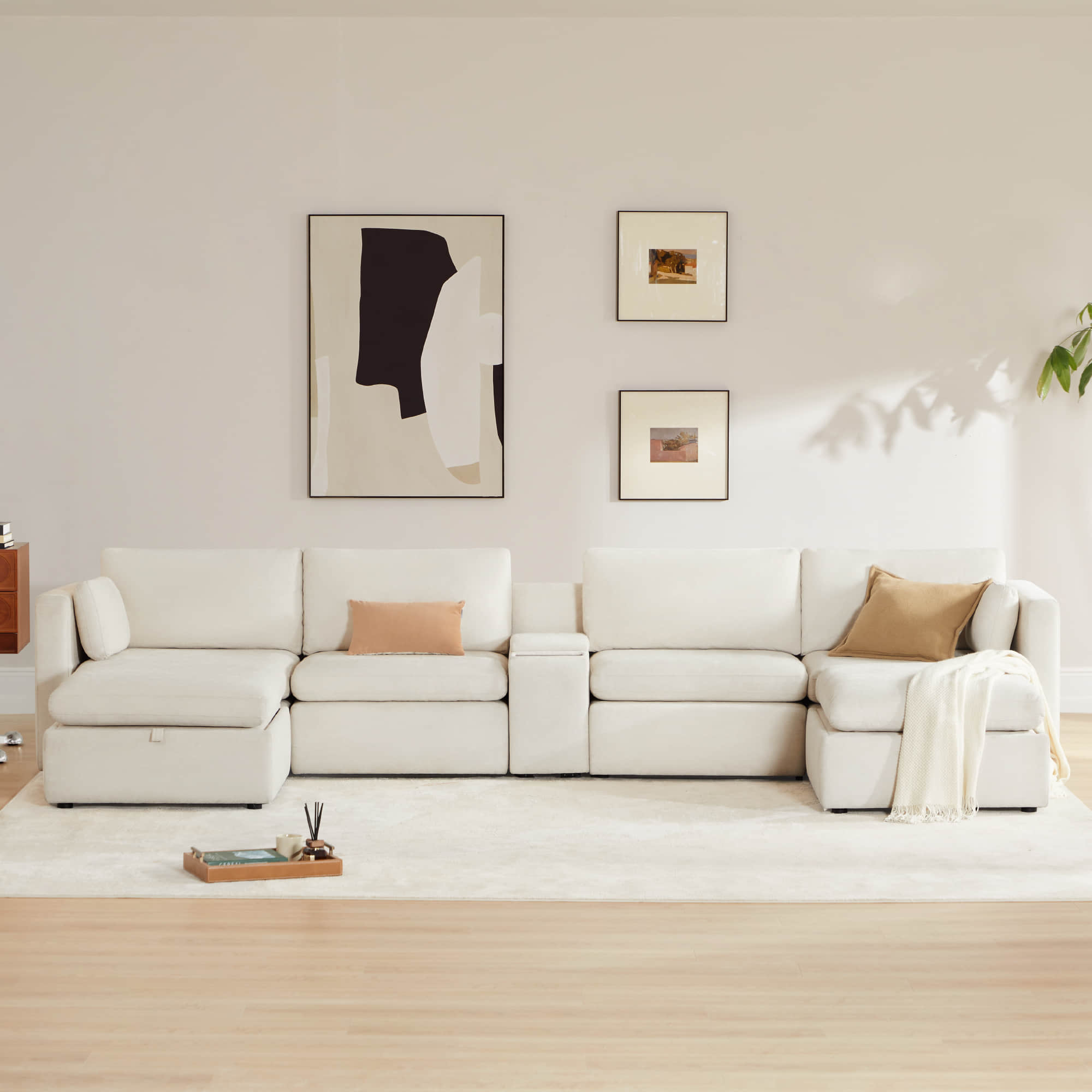 Delaney 6-Seat Modular Sofa Chaise with Storage Ottomans