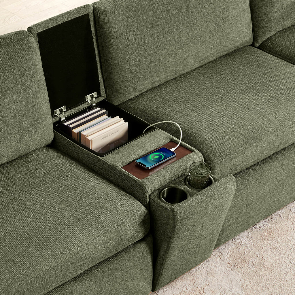 Delaney 5-Seat Modular Sofa Chaise with Storage Ottomans