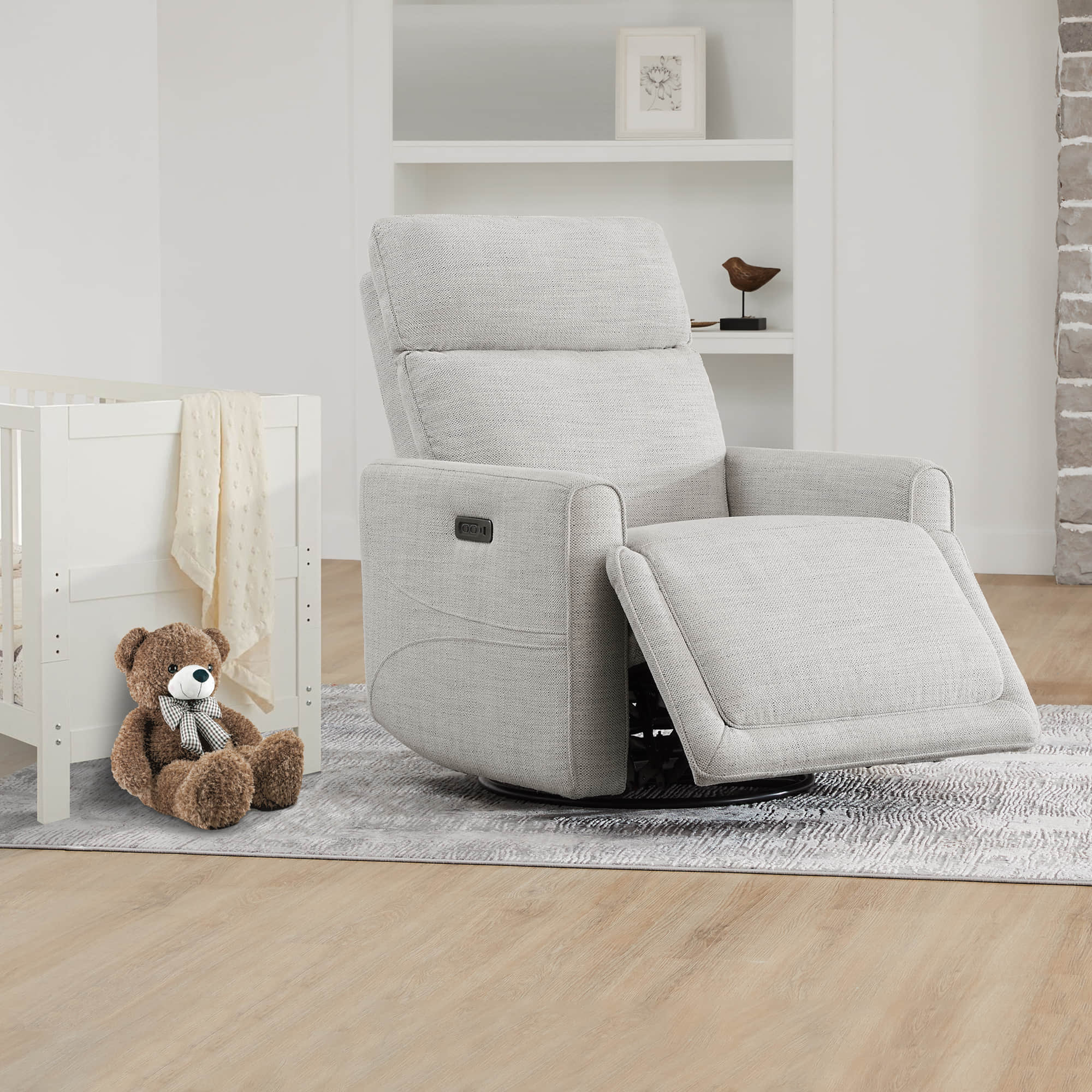 Elysian Power Swivel Nursery Glider Recliner with Adjustable Headrest