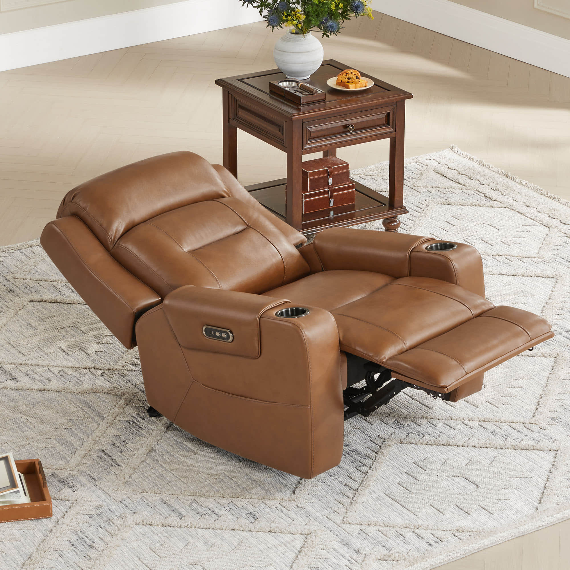 Garrison Genuine Leather Power Lay Flat Recliner with Power Headrest