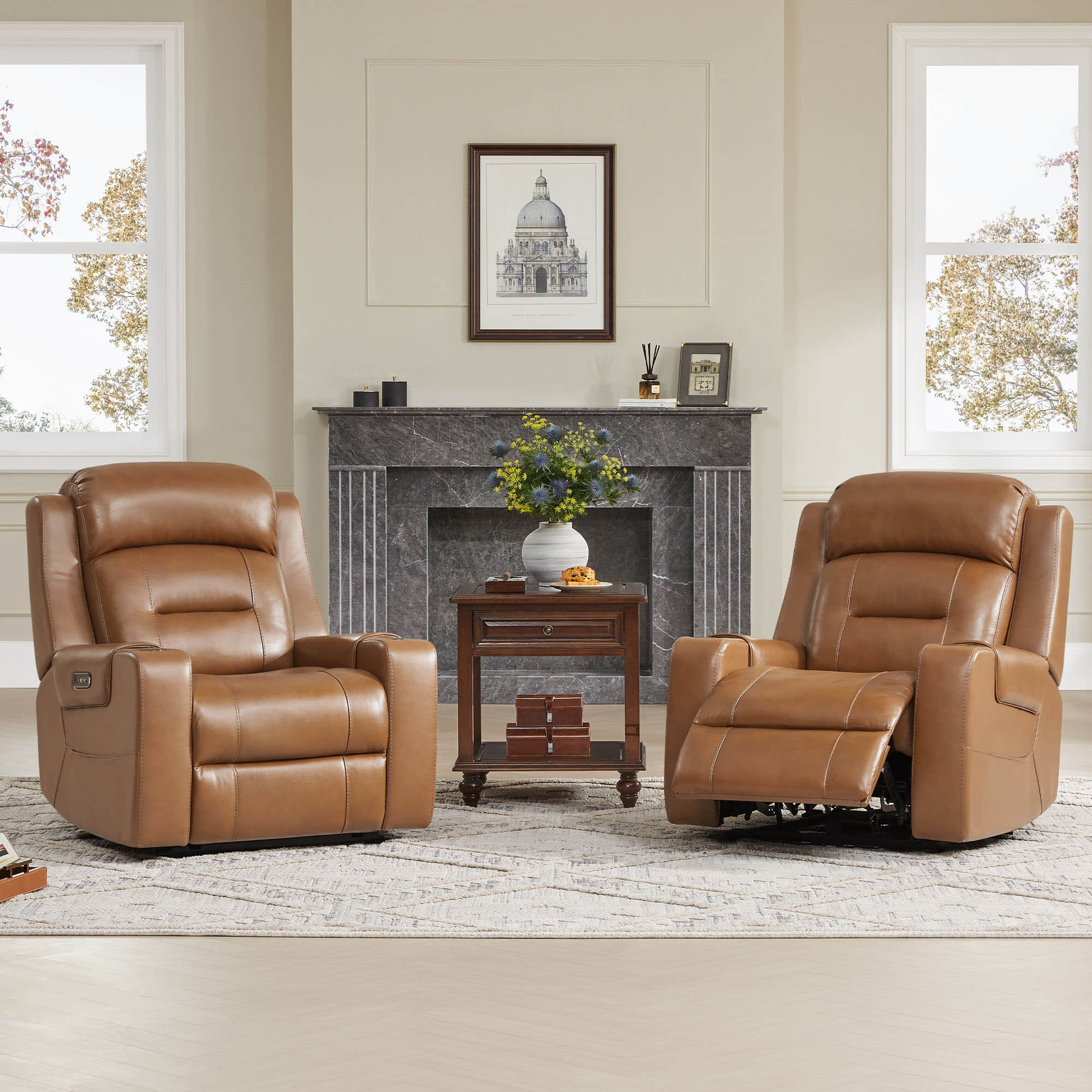 Garrison Genuine Leather Power Lay Flat Recliner with Power Headrest